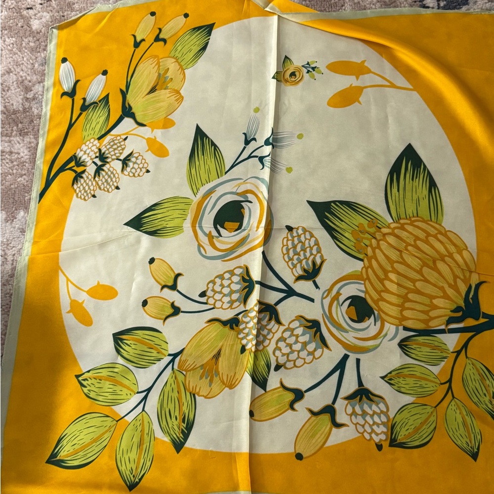 Vintage-Inspired Yellow Floral Silk Scarf
